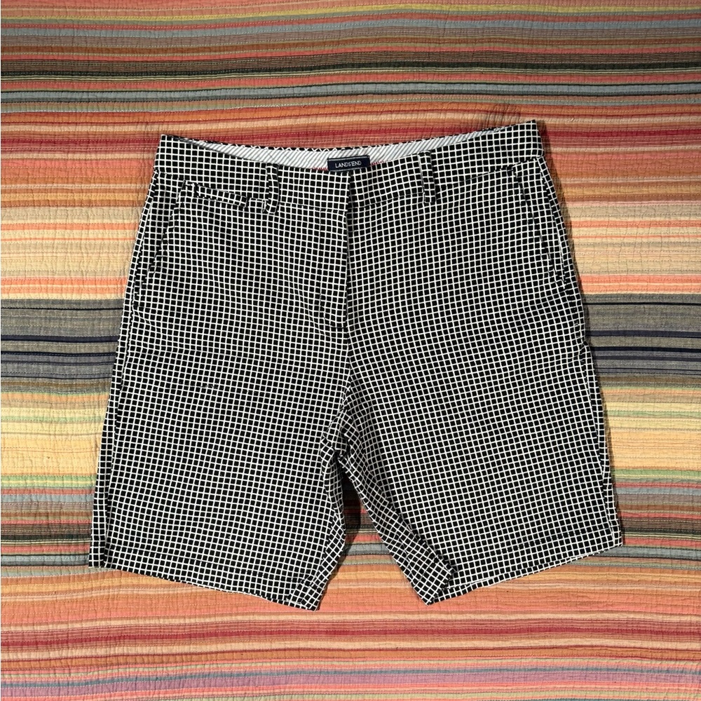 Lands' End Black and White Gingham Patterned Shorts